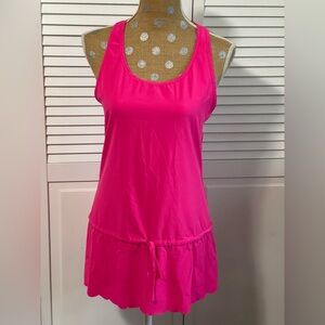 Lucy Active Pink Scalloped Hem Cinch Drop Waist Mini Athletic Dress tank top